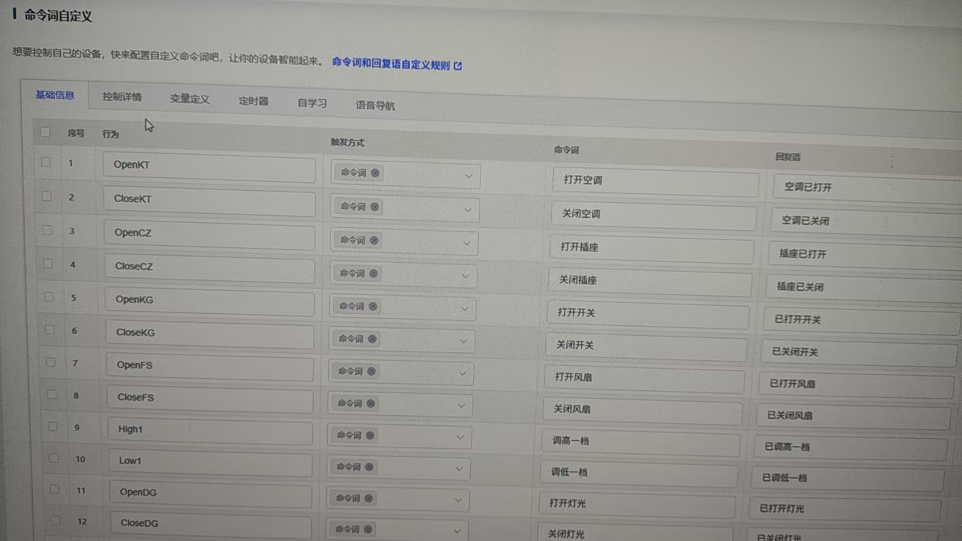 命令词配置界面示例