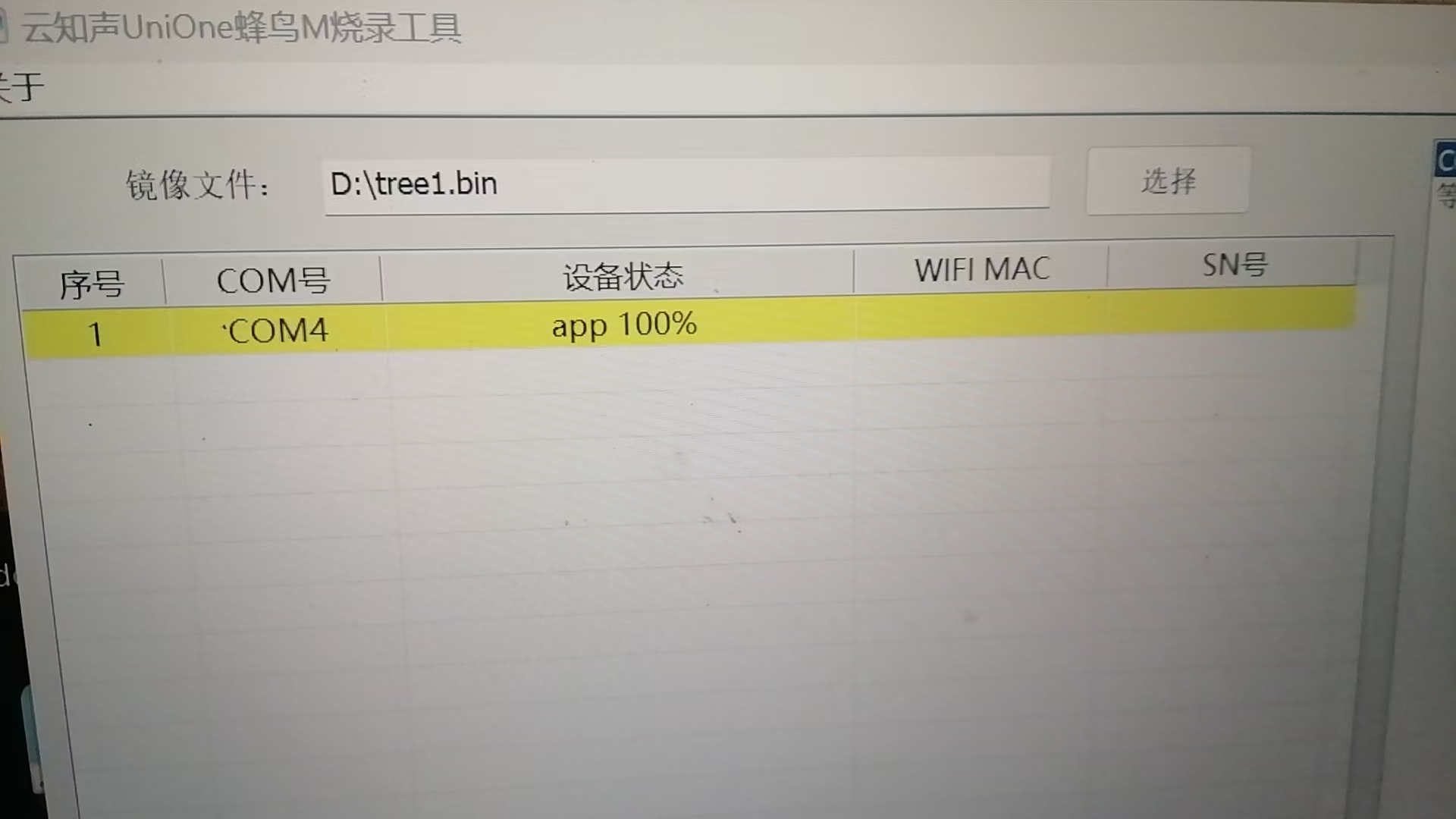 异常烧录状态显示为黄色