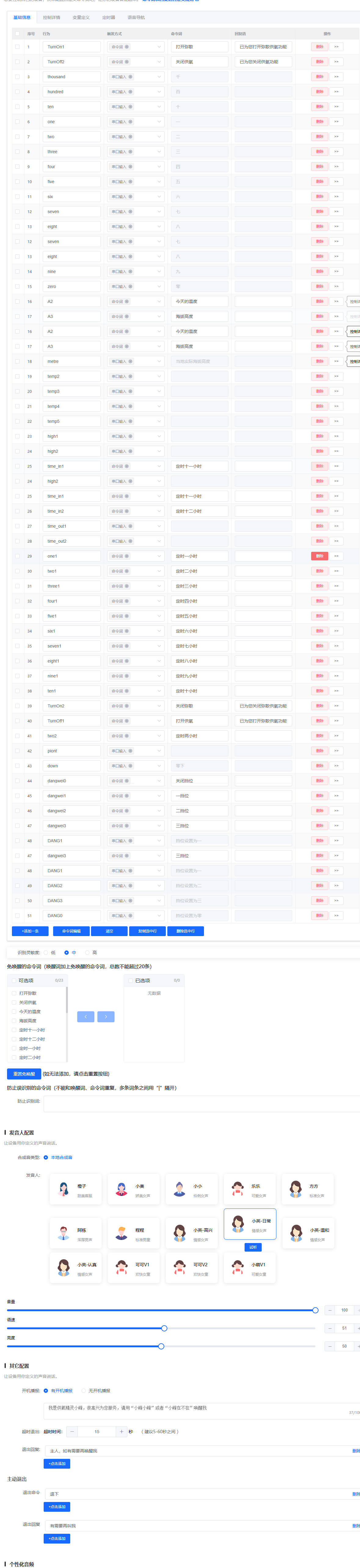 家庭终端命令词列表