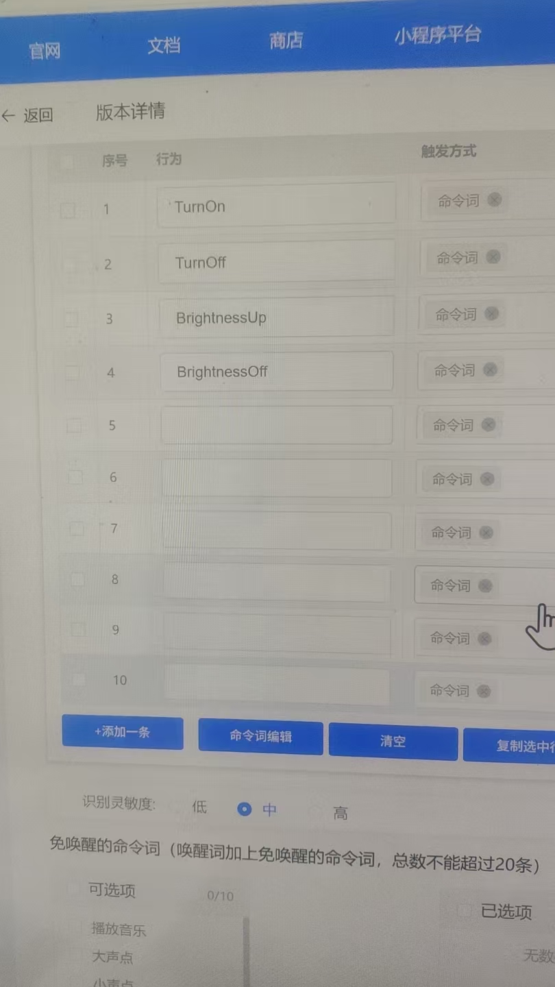 命令词配置界面