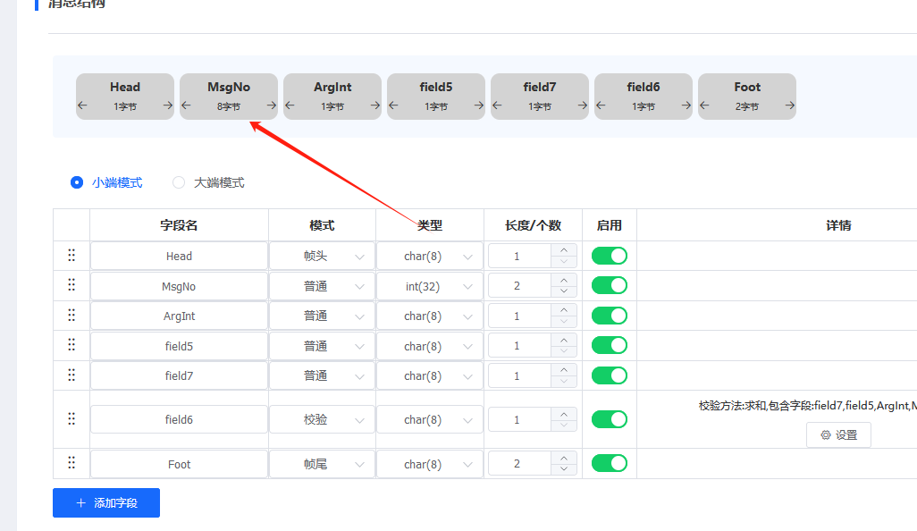 MsgNo字段int32类型1长度