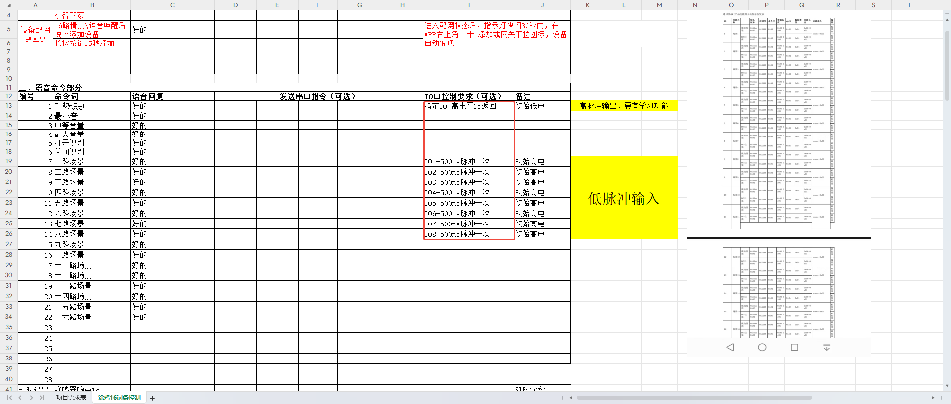 语音指令与IO口控制配置表